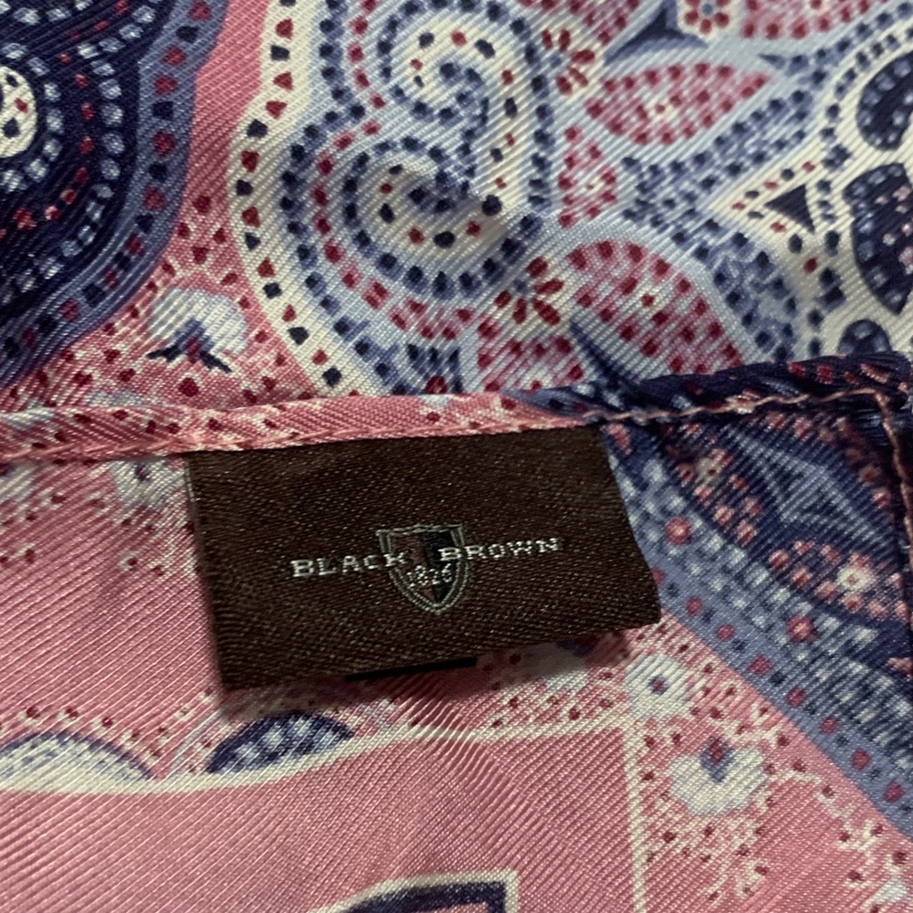 Black Brown 1826 Vintage Pink and Blue Paisley Pocket Square - Picture 2 of 5